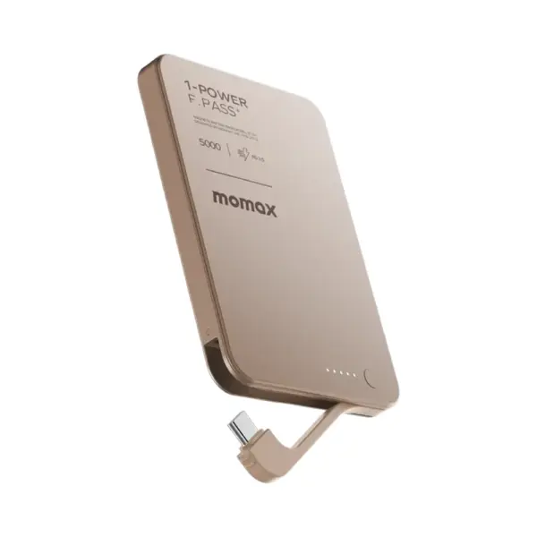 Momax 1-Power F.Pass⁺ 5000mAh Magnetic Battery Pack with Built-in Cable - Sandstone-0