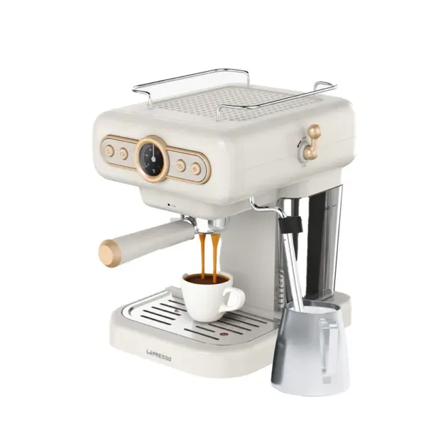 LePresso Retro Espresso Boiler Machine Gauge and Milk Steamer - White-0