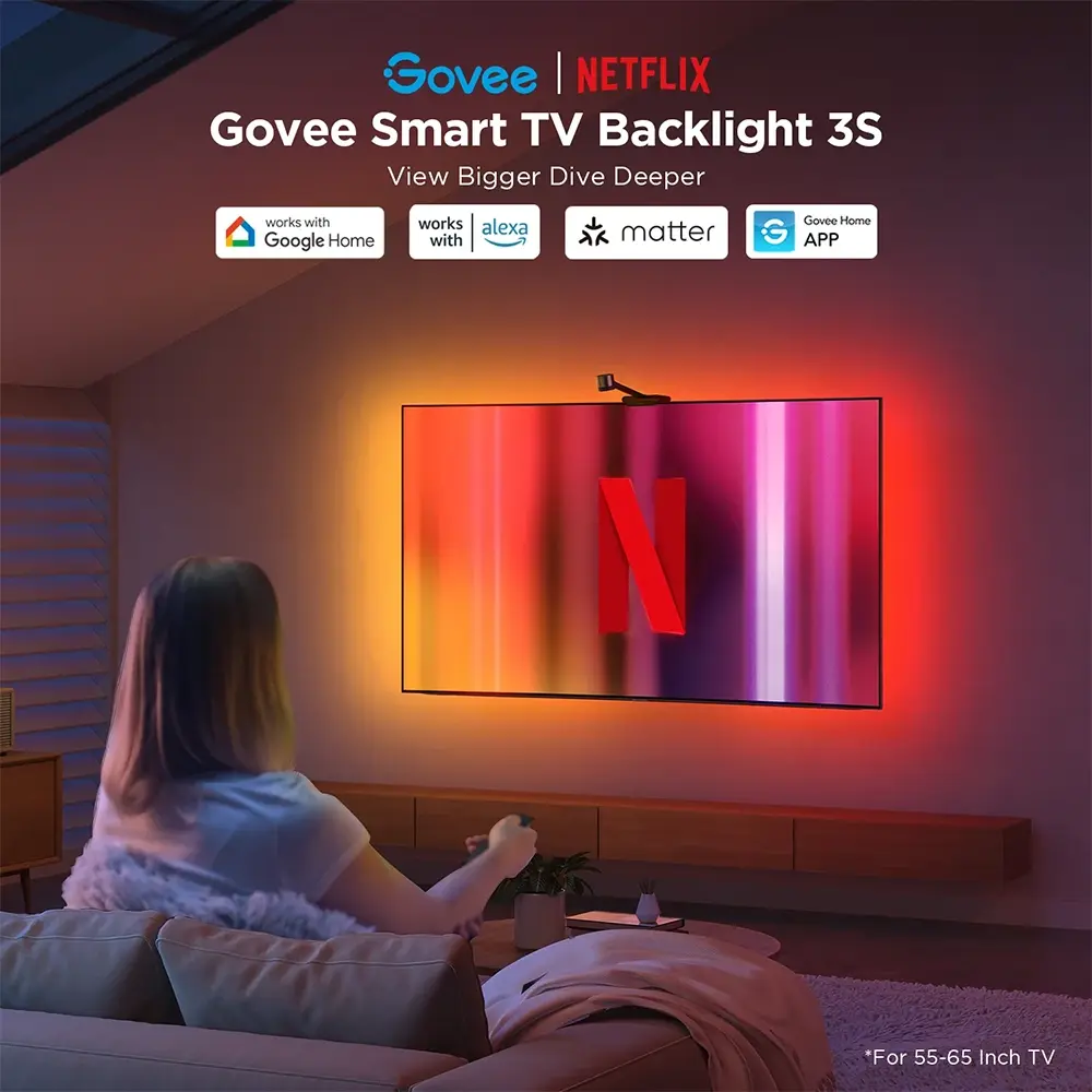إضاءة خلفية ذكية للتلفزيون من جوفي 3S مقاس 55"-65" (عبوة بتصميم نتفلكس)-0