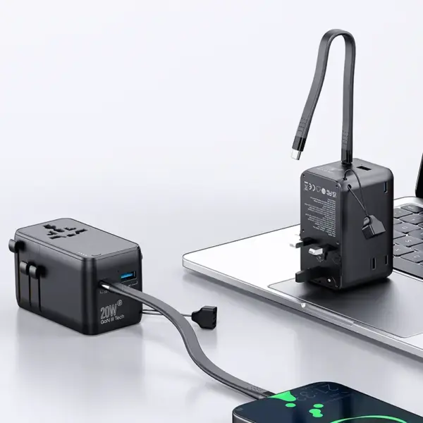 محول سفر عالمي من باورولوجي بقدرة 2500W مع بنك طاقة 4000mAh - أسود-0