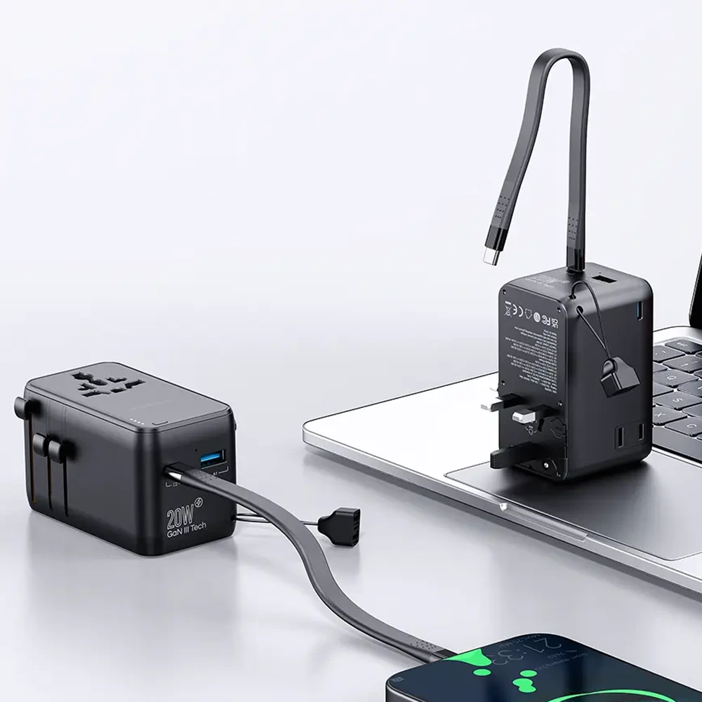 محول سفر عالمي من باورولوجي بقدرة 2500W مع بنك طاقة 4000mAh - أسود-0 محول سفر عالمي من باورولوجي بقدرة 2500W مع بنك طاقة 4000mAh - أسود-0
