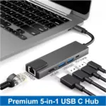 Yuanshan 5 IN 1 USB C HUB type c plug with HDMI 4K30HZ + 2 x USB A 3.0 + PD + RJ45 Ethernet 1000Mbps multiport adapter docking station-148948