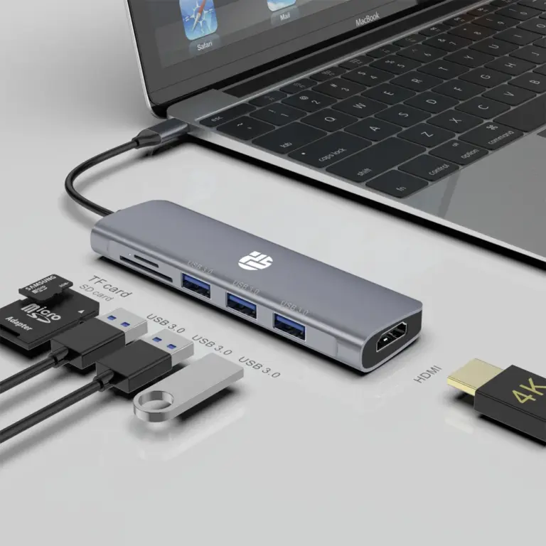 Yuanshan 6 IN 1 USB C HUB with HDMI 4K30HZ + 3 x USB A 3.0 + SD + TF memory card reader slot multi port adapter-0