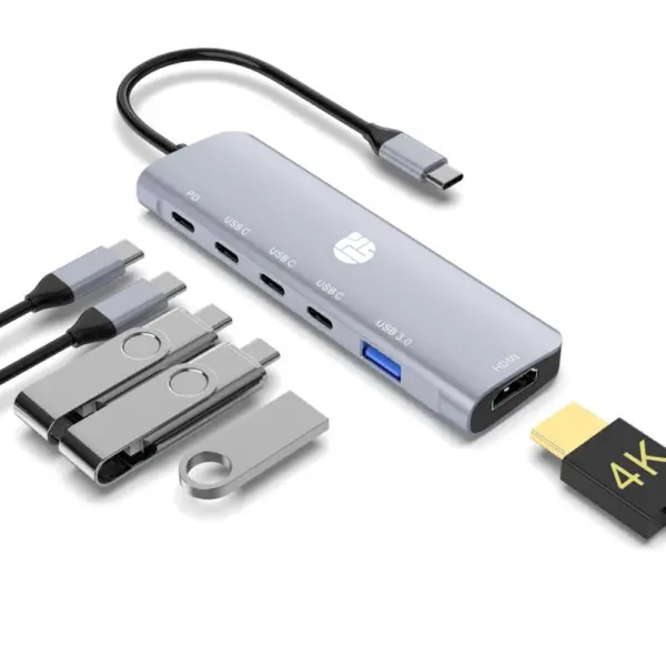 Yuanshan 6 IN 1 USB C HUB with PD 100W + 3 x Type C Data + HDMI 4K30HZ + USB A 3.0 power delivery multi port adapter-0