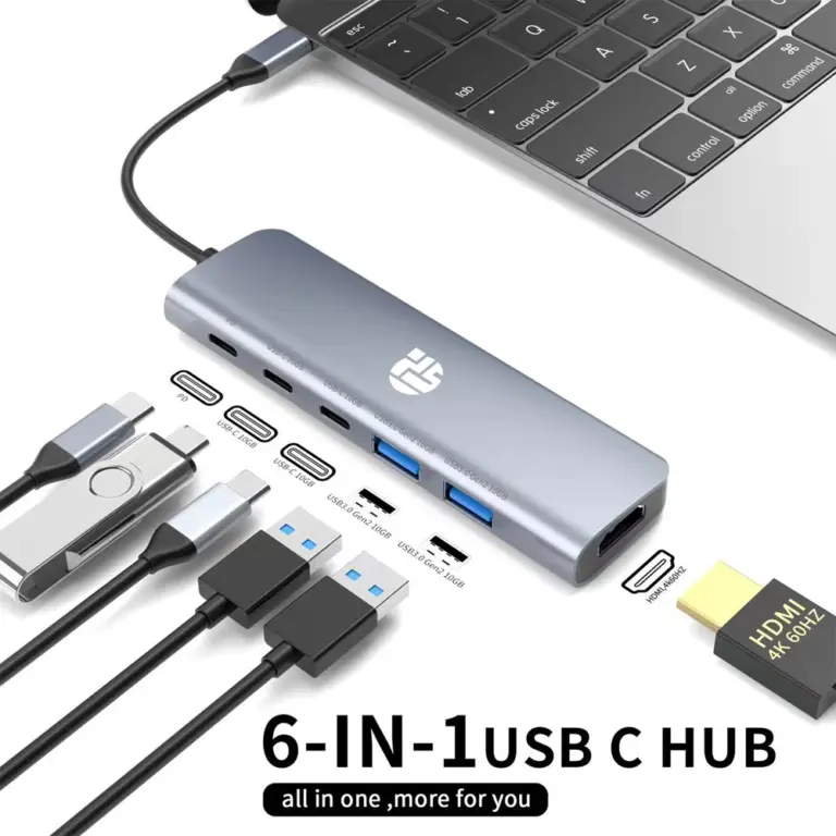 Yuanshan 6 IN 1 USB C HUB with PD 100W + 3 x Type C Data + HDMI 4K60HZ + USB A 3.1 power delivery multi port adapter-0