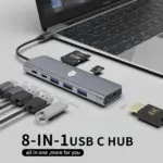 Yuanshan 8 IN 1 USB C HUB with HDMI 4K60HZ + PD 100W + Type C Data + 3 x USB A 3.0 +SD +TF card reader slot power charging multiport adapter docking station-0