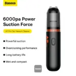 Baseus A2Pro Car Vacuum Cleaner - 6000PA Powerful Suction, Cordless & USB-C Rechargeable, Washable HEPA Filter, Quiet Operation - Black - Image 8