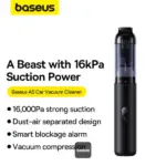 Baseus A5 Car Vacuum Cleaner 16000Pa Power Suction - Portable Cordless, LED Display, High-Efficiency Cordless Vacuum for Car & Home Use - Black - Image 4
