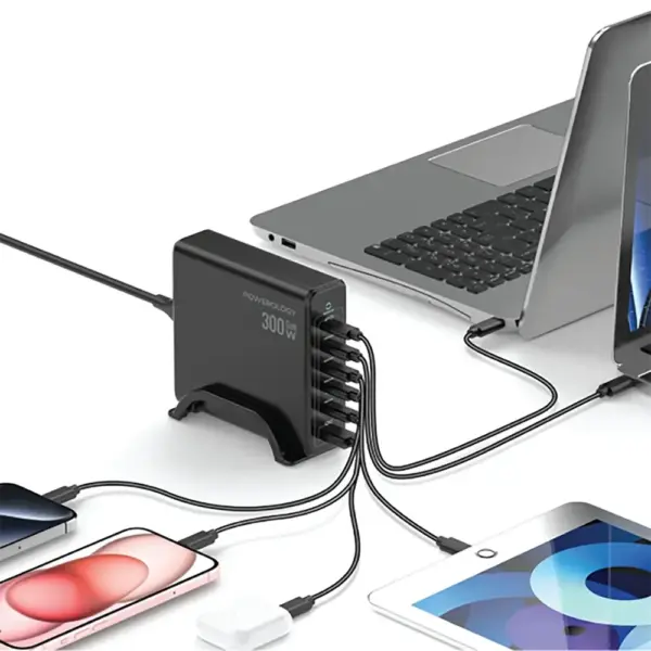 شاحن مكتبي ذكي Powerology Volt-x GaN بقوة 300W - أسود