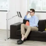 حامل أرضي مثلث قابل لضبط الارتفاع من جامفيتي للكمبيوتر اللوحي والكمبيوتر المحمول وشاشة الكمبيوتر – فضي