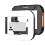 ⁦يد حمل حلقي من بوروبو لايف ستايل لإضاءة تصوير الفيديو للمدونين مع قاعدة مكتبية ومشبك للهاتف - أسود⁩ - الصورة ⁦2⁩