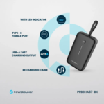 ⁦بنك طاقة (باور بانك) من Powerology بسعة 20000 مللي أمبير - أسود⁩ - الصورة ⁦2⁩