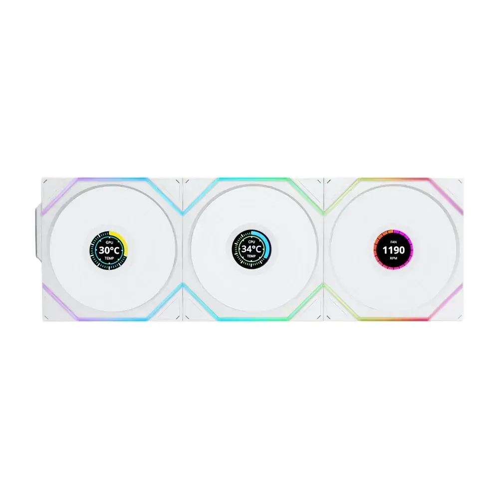 lian li uni fan tl lcd wireless 120mm argb case fans with 1 6 lcd screen 3 pack white large