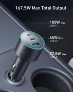 ⁦شاحن سيارة Anker Nano بقدرة 167.5 واط، 3 منافذ B2737HA1⁩ - الصورة ⁦2⁩