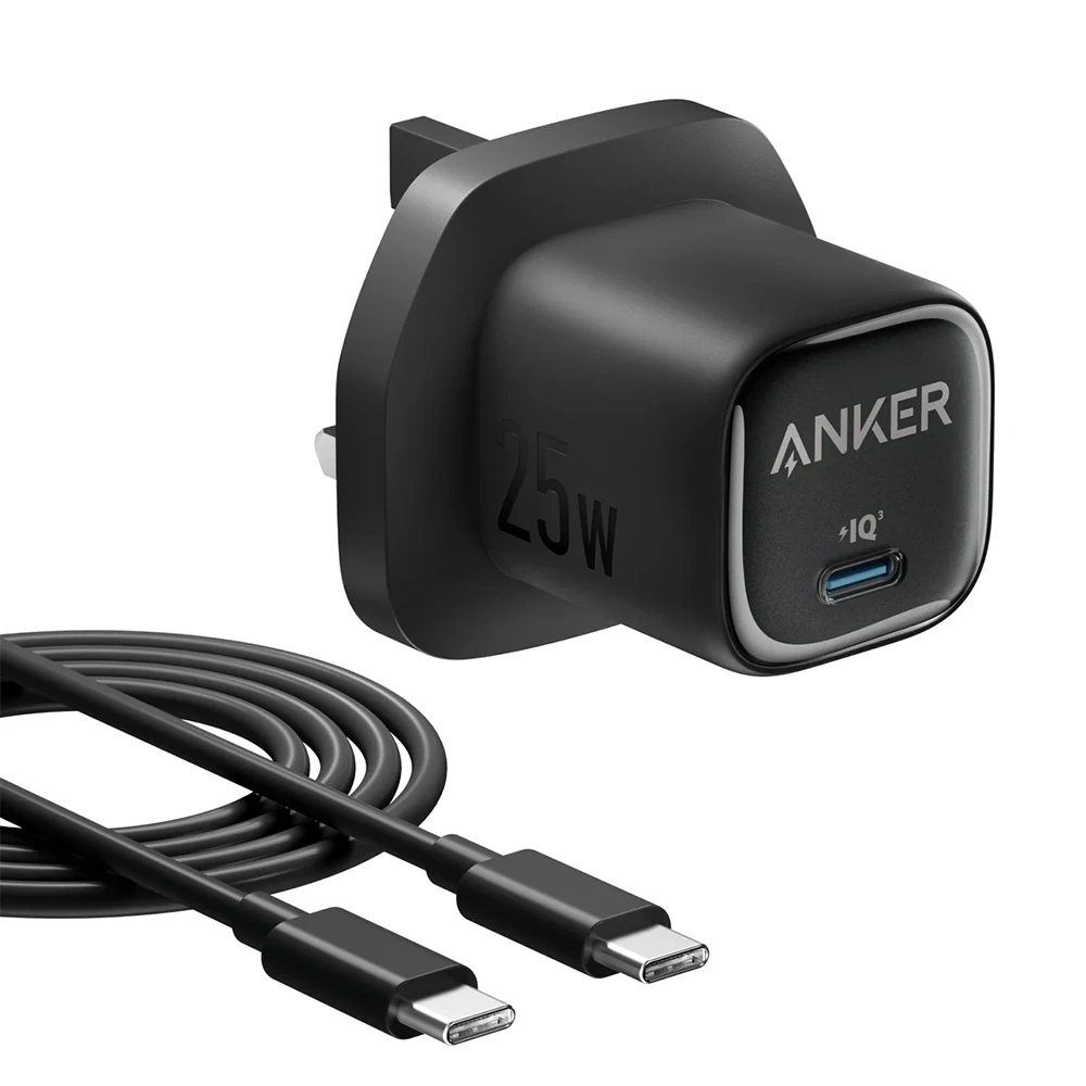sx3410 شاحن Anker بقدرة 25 واط مدمج مع كابل USB-C - أسود - الصورة 1