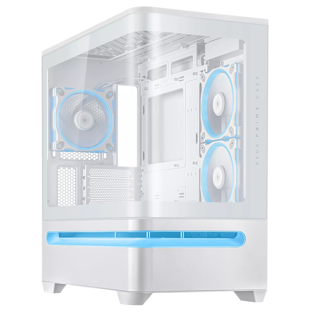 sx4052 صندوق حاسوب أسوس برايم AP202 (Mid Tower) - واجهة جانبية وأمامية من الزجاج المقسى، مع 3 مراوح ARGB - باللون الأبيض - الصورة 1