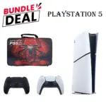 حزمة جهاز PS5 Slim الرقمي (R2) – تشمل وحدة تحكم + حقيبة حمل باللون الأحمر ”سبايدرمان“