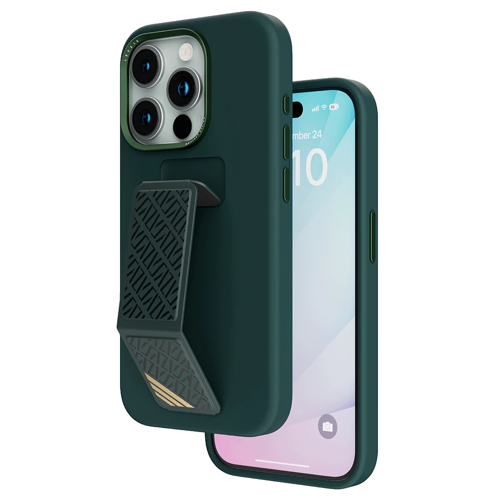 45415 Levelo Morphix Silicone Case With Leather Grip iPhone 15pro Max - Green - Image 1