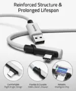 ⁦كابل سينتك (Syntech) من USB-A إلى USB-C بطول 10 أقدام / 3 أمتار متوافق مع نظارات Quest 2 / Quest 3 / Quest 3s / Quest Pro - باللون الأبيض.⁩ - الصورة ⁦2⁩