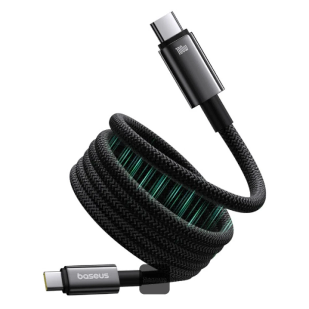 54165 (1) كابل باسوس تونغستن غولد المغناطيسي من USB-C إلى USB-C بقدرة 100 واط (1 متر) – أسود - الصورة 1