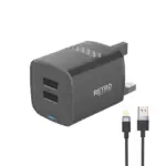 Pawa Retro 3.1a Dual USB UK Charger With Usb-a To Lightning Cable - Black