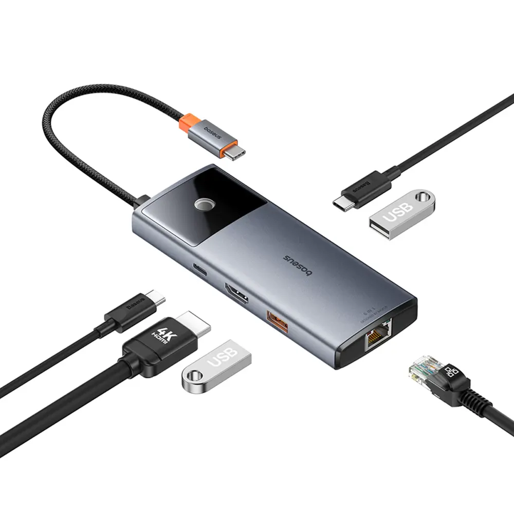 kjij_1 Baseus Metal Gleam II 6-in-1 USB HUB - Space Grey - (Open Box) - Image 1