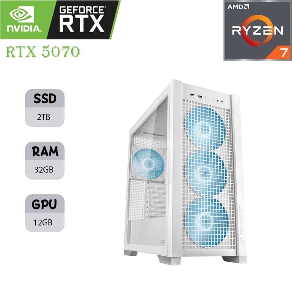 kjsnckjnmskc كمبيوتر ألعاب أسوس تاف | معالج RYZEN 7 9800X3D | كارت شاشة RTX 5070 OC 12GB | رام 32GB | قرص تخزين 2TB SSD - الصورة 1