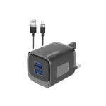 Pawa Supemini Travel Charger Dual USB Port 3.1a UK Standard Includes Braided Usb-a To Micro Cable 3.1a - Black
