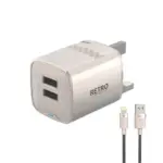 Pawa Retro 3.1a Dual USB UK Charger With Usb-a To Lightning Cable - Titanium