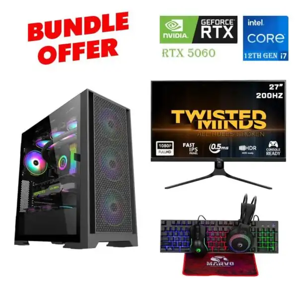 Lingfeng ATX Intel I7-12K RTX 5060 OC 8 Gb Gaming PC + Gaming Monitor and Gaming Desktop Combo (4-in-1) - Bundle