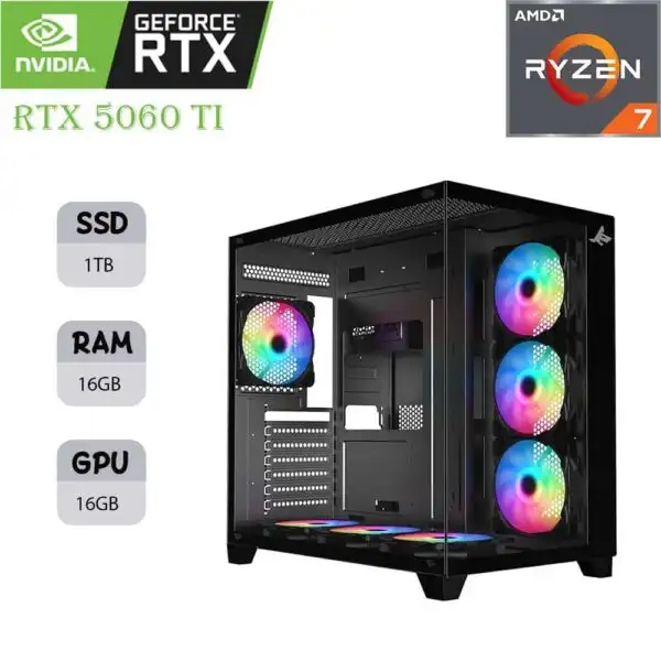 SHARX PROFIN GAMING PC | RYZEN 7 9700X | RTX 5060 TI 16GB | 16GB RAM | 1TB SSD