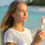 Porodo Lifestyle Chillo Wave Portable Mini Fan With Foldable Function & Non-slip Mat - Beige - Image 2