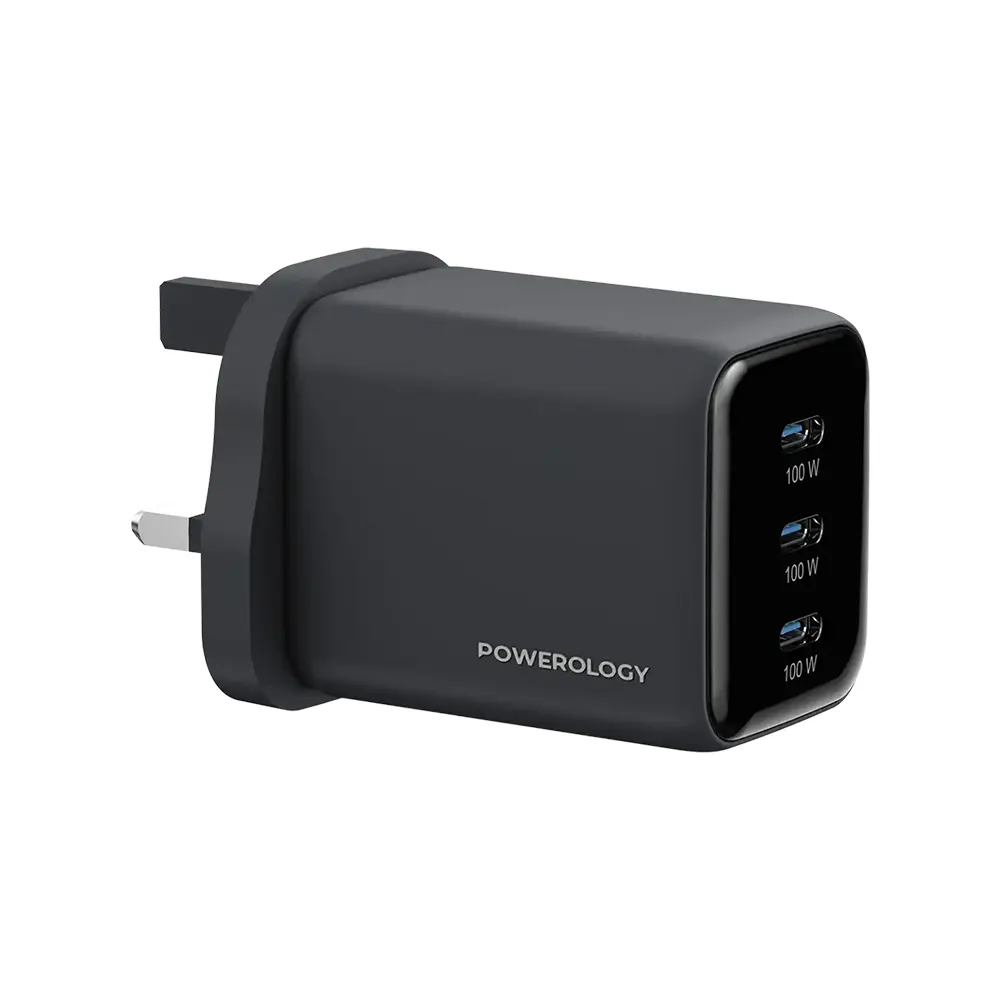 8794564155641 (1) Powerology Volt-X 100W Multi-Port Gan Wall Charger - Black - Image 1