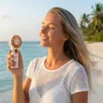 Porodo Lifestyle Chillo Wave Portable Mini Fan With Foldable Function & Non-slip Mat - Beige - Image 3