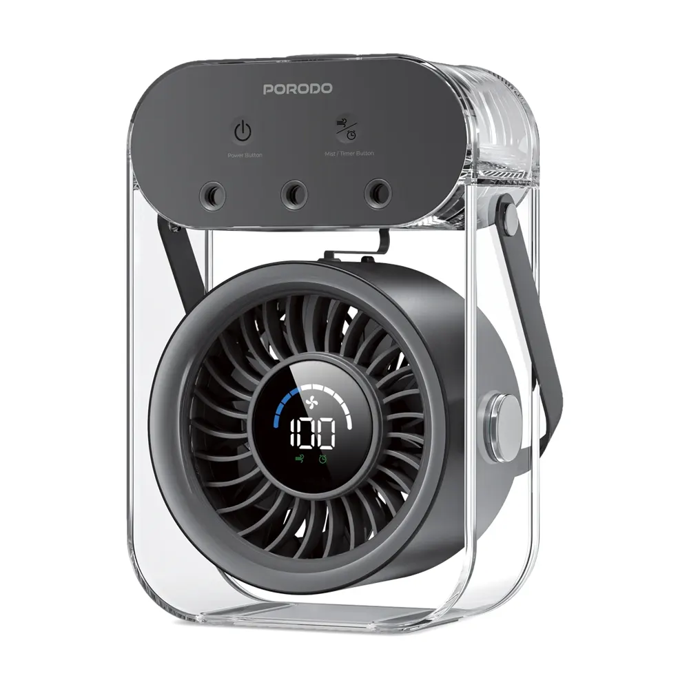 8945484945 (1) Porodo Lifestyle Chillo Aqua Portable Mist Fan with 500mL Large Water Tank - Black - Image 1