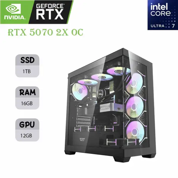DARKFLASH DS900 Gaming PC | Intel Ultra 7 265KF | RTX 5070 12G 2X OC | 16GB RAM | 1TB SSD
