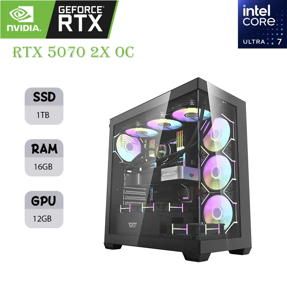 PC TEMP DARKFLASH DS900 Gaming PC | Intel Ultra 7 265KF | RTX 5070 12G 2X OC | 16GB RAM | 1TB SSD - Image 1