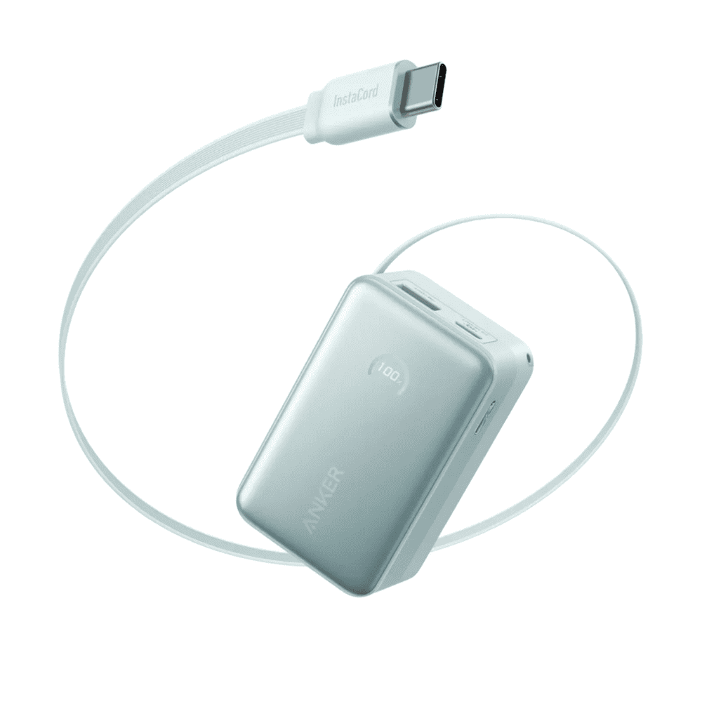 addasfdsfasdjh باور بنك أنكر نانو سعة 10,000 مللي أمبير بقوة 45 واط مع كابل USB-C قابل للسحب - لون أخضر - الصورة 1
