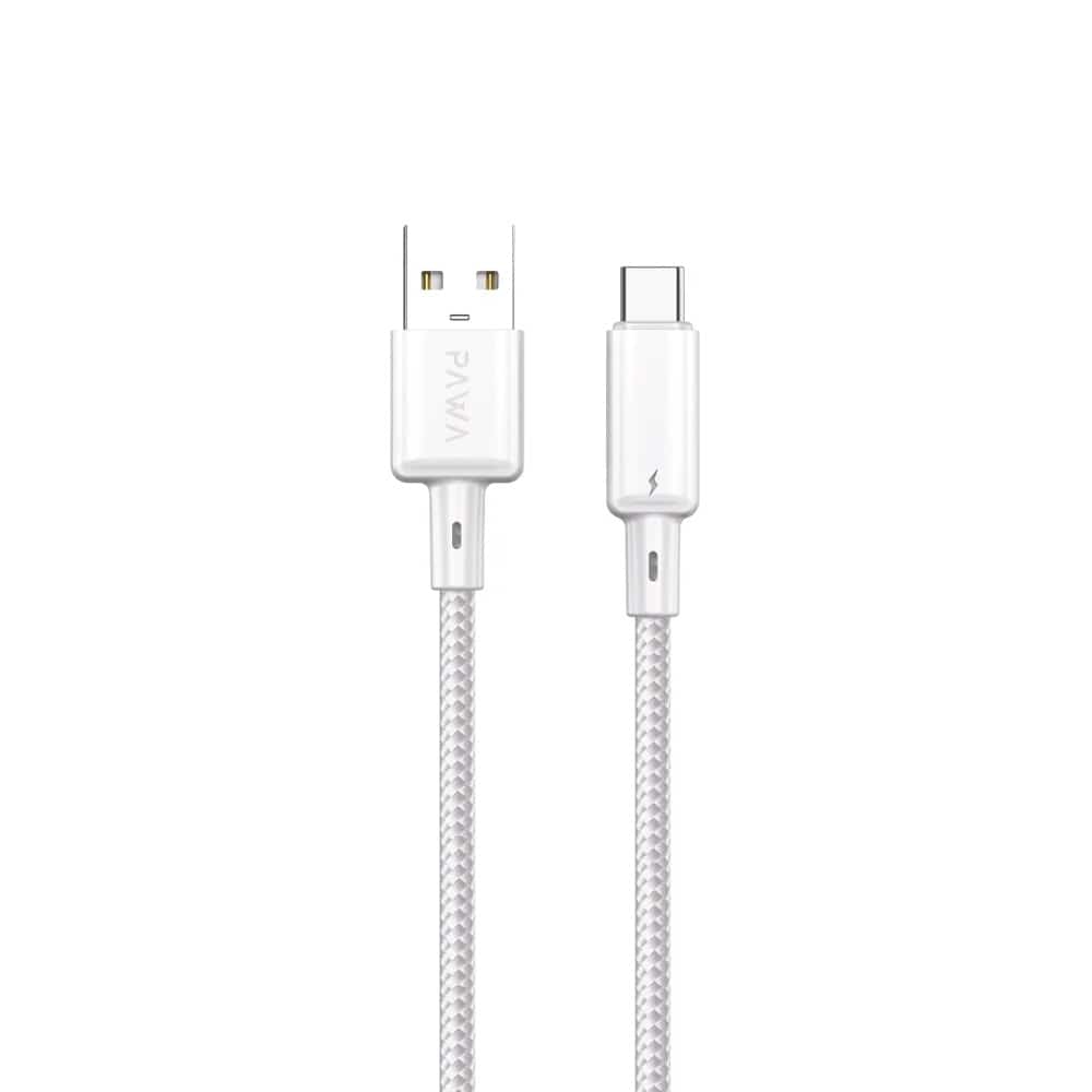 arwgersgverg كابل PAWA PW122 USB-A إلى Type-C للشحن السريع 3A مضفر - أبيض - الصورة 1