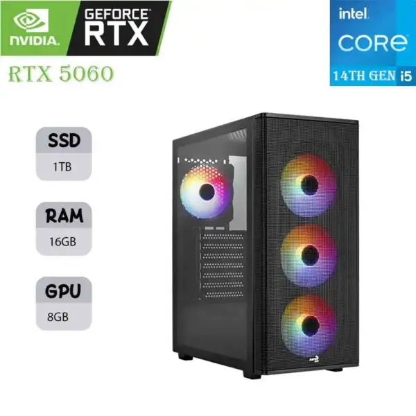 AEROCOOL GAMING PC | INTEL I5-14 Gen | RTX 5060 OC 8GB | 16GB RAM | 1TB SSD