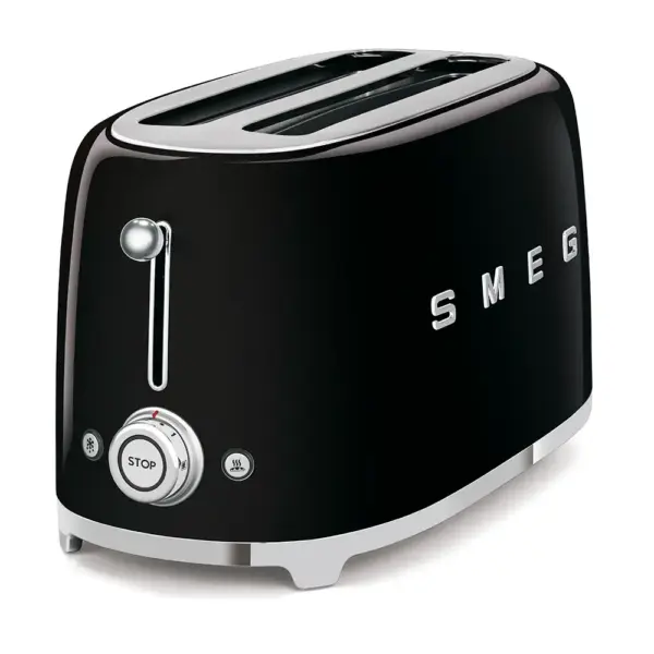محمصة خبز من Smeg على طراز الخمسينيات، 4 شرائح، بفتحتين طويلتين - أسود لامع