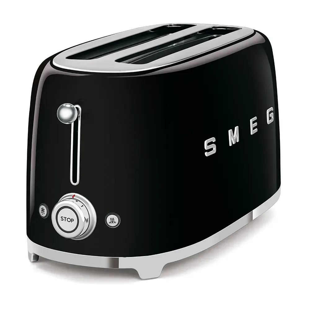 jkeref محمصة خبز من Smeg على طراز الخمسينيات، 4 شرائح، بفتحتين طويلتين - أسود لامع - الصورة 1