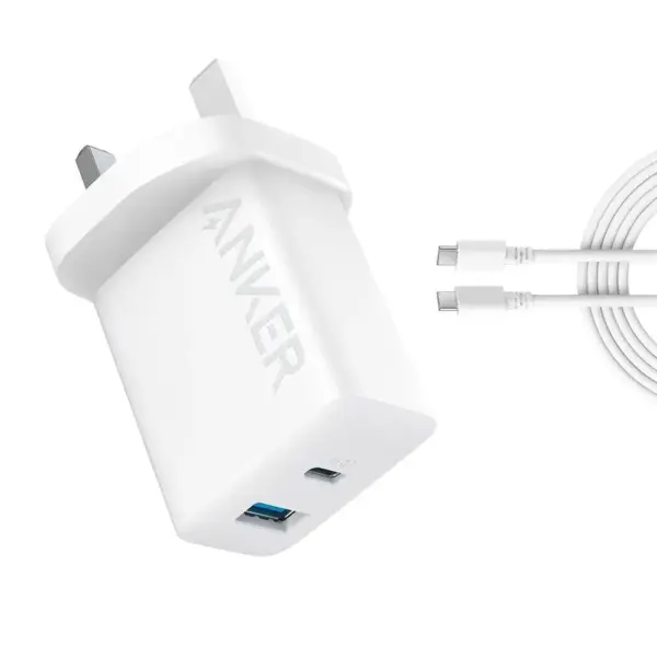 Anker 20W Dual Port High Speed Charger with USB-C Cable - White