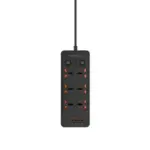Porodo Blue 6 AC - Dual Switch Power Strip - Black - Image 2