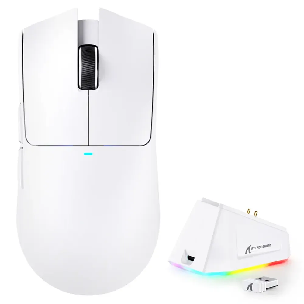 km23 Attack Shark X11 Wireless Gaming Mouse With Charging Dock - White - Image 1
