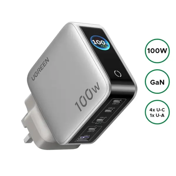 UGREEN 100W Nexode Pro 5-Port GaN Fast Charger with Smart Display UK
