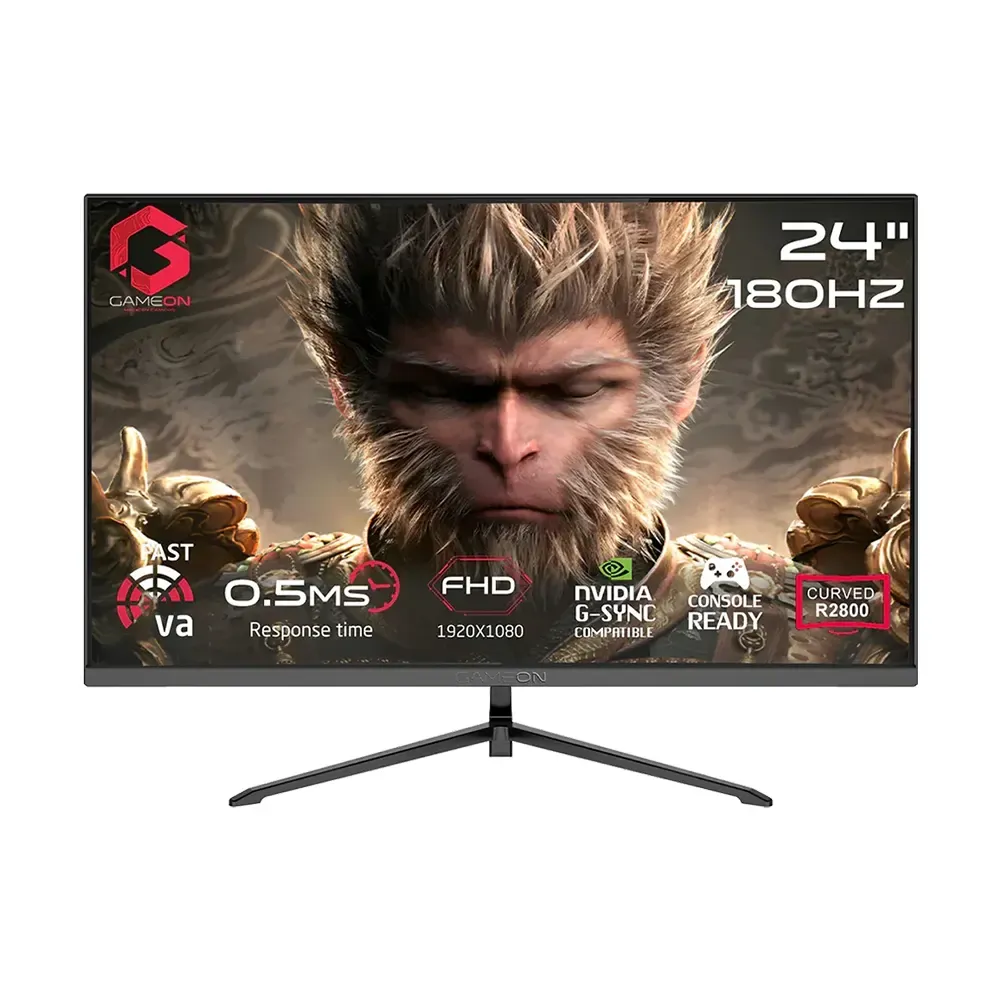 ojkwed GAMEON Pro Series 23.8" FHD, 180Hz, MPRT 0.5ms, HDMI 2.1, Fast VA Panel Curved Gaming Monitor - Black - Image 1