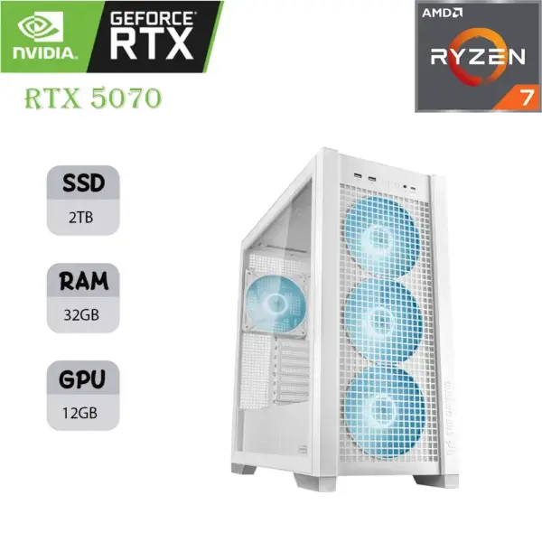 حاسوب ألعاب Asus TUF | معالج AMD Ryzen 7 9800X3D | بطاقة رسومات RTX 5070 OC 12GB | رام 32 جيجابايت | قرص تخزين 2 تيرابايت SSD