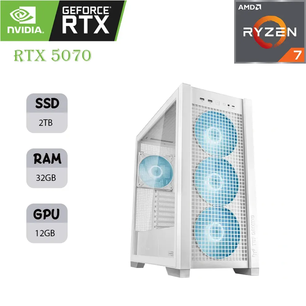 olkw حاسوب ألعاب Asus TUF | معالج AMD Ryzen 7 9800X3D | بطاقة رسومات RTX 5070 OC 12GB | رام 32 جيجابايت | قرص تخزين 2 تيرابايت SSD - الصورة 1