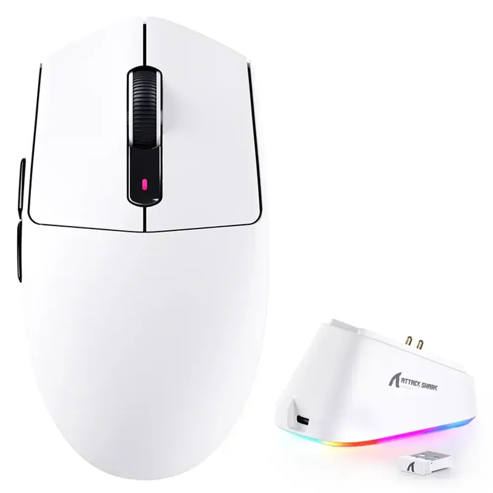 pld23_1 Attack Shark G3 Pro Tri-mode Wireless Gaming Mouse With Charge Dock 25000 Dpi Ultra Lightweight - White - Image 1